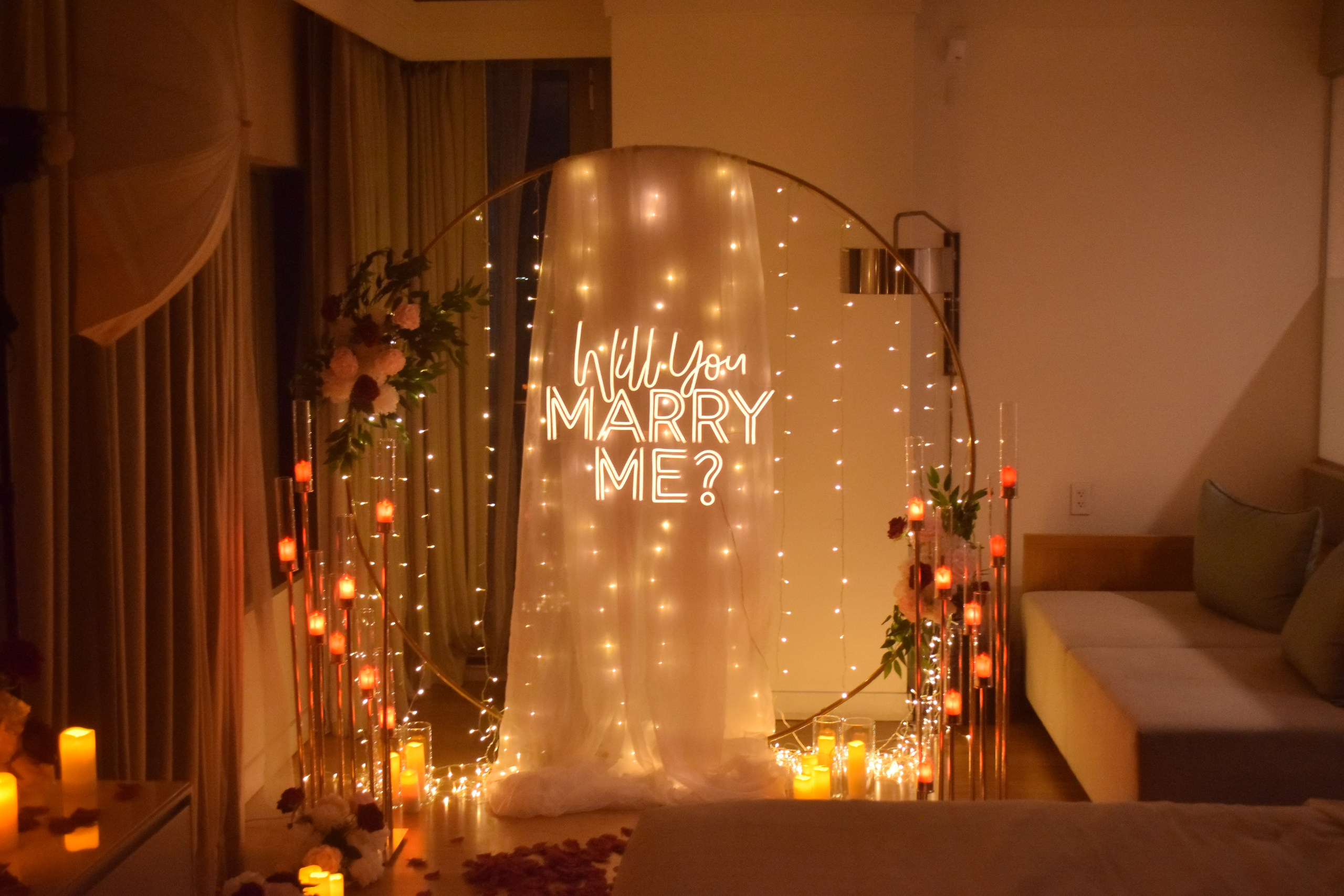 Surprise Romantic indoor Marriage Proposal at Hyatt Regency Trinidad and Tobago. Setup by Picnic-Perfect Ltd.
