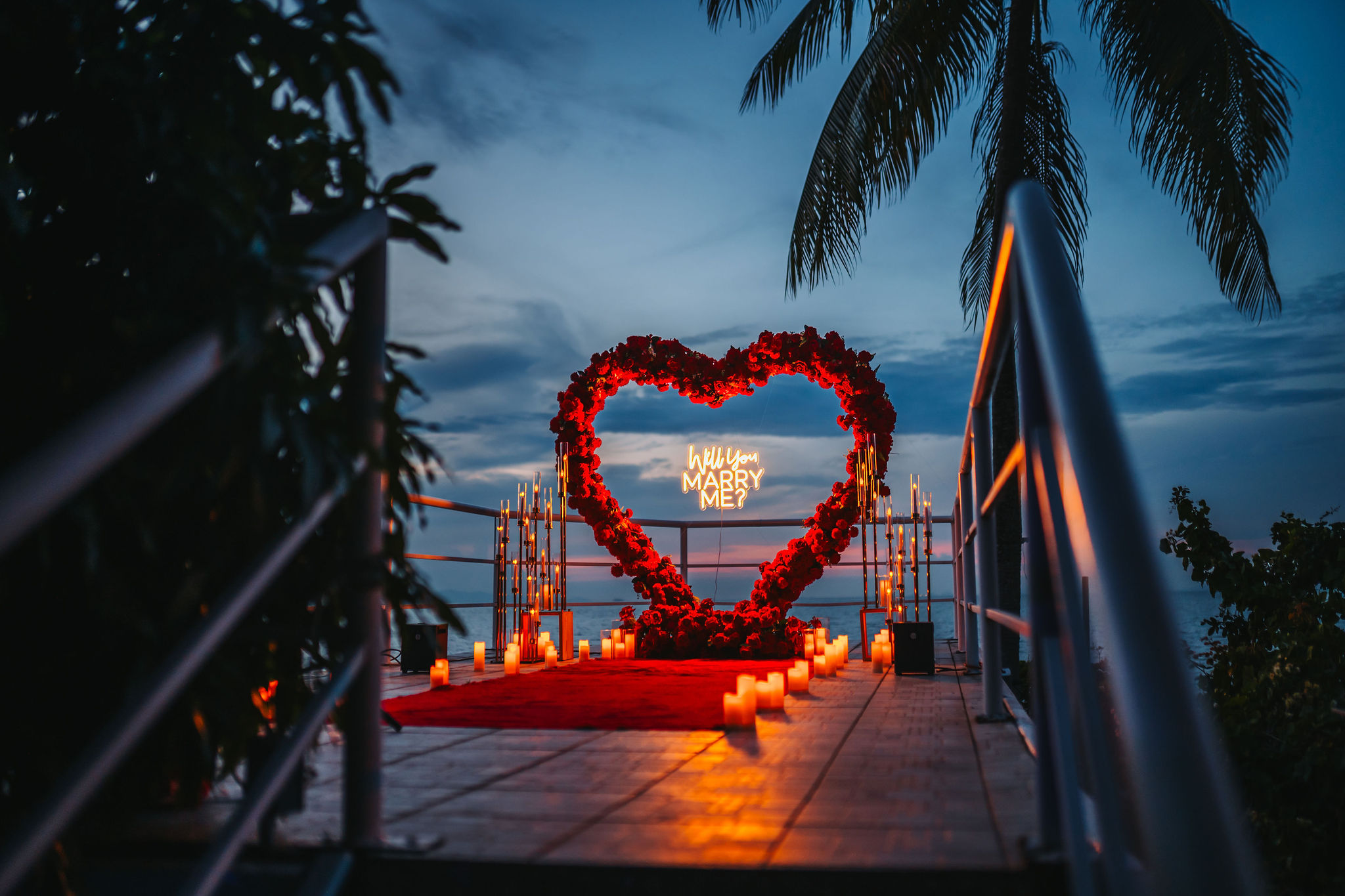 Red Heart Arch Proposal with candles at Bel Allure Trinidad